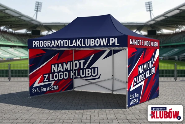Namiot ekspresowy nożycowy ARENA 3x4,5m zadrukowany w barwy klubowe z logo Programy Dla Klubów