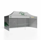 Namiot reklamowy z herbem klubu 3x6m – STADION – realizacja dla GKS Naprzód Zielonki Namiot ekspresowy 3x6m z pełnym nadrukiem w barwach klubowych – realizacja dla GKS Naprzód Zielonki, trzy ściany boczne z herbem i adresem strony klubu, białe i zielone barwy